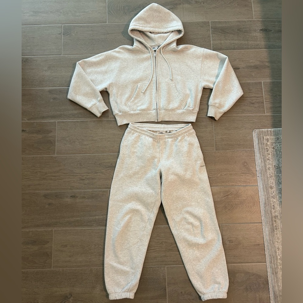 Aritzia TNA Heather cloud white Sweatfleece set